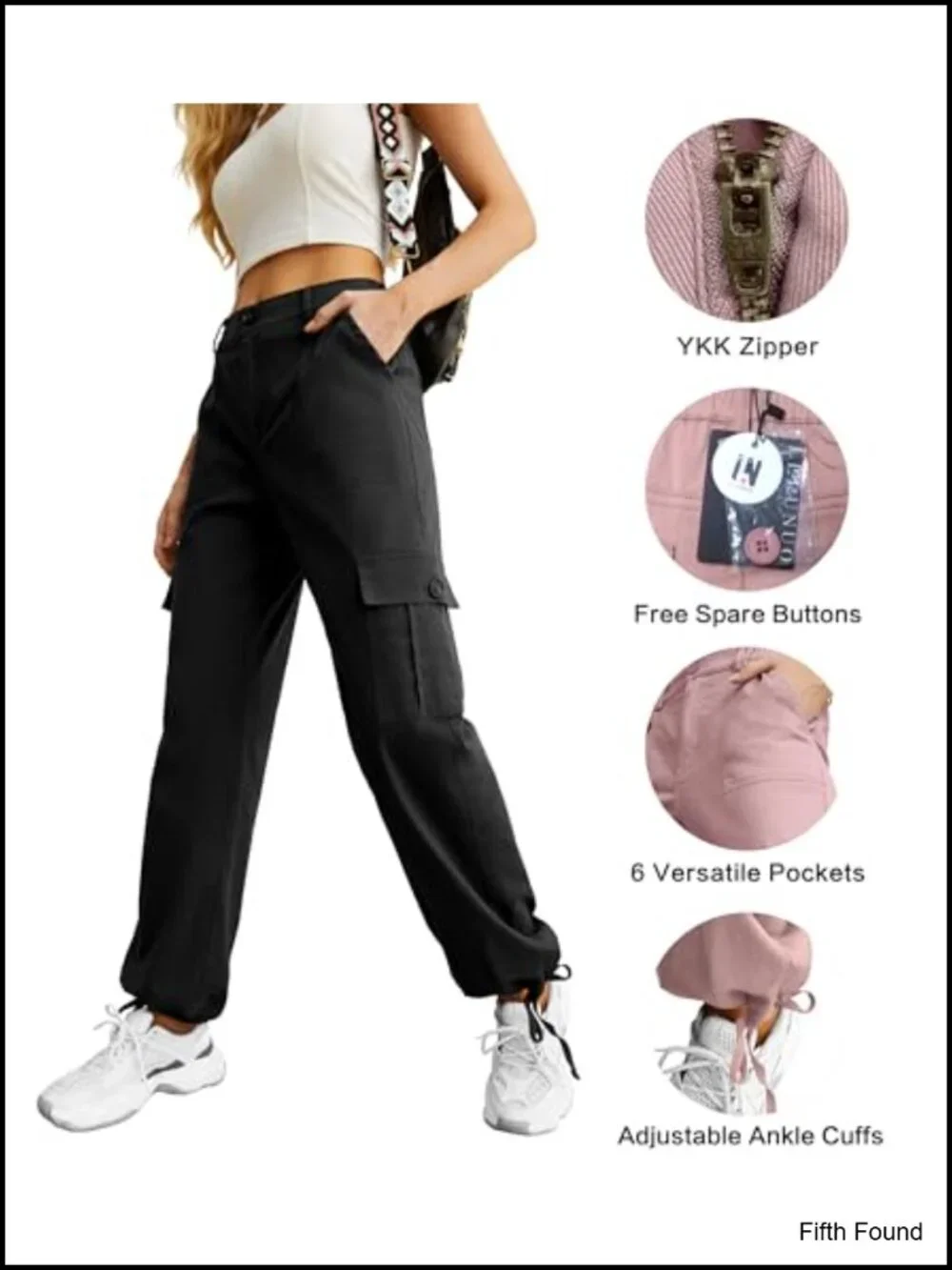 High Waisted Cargo Pants with 6 Pockets Drawstring Ankle Cuffs Y2K Streetwear